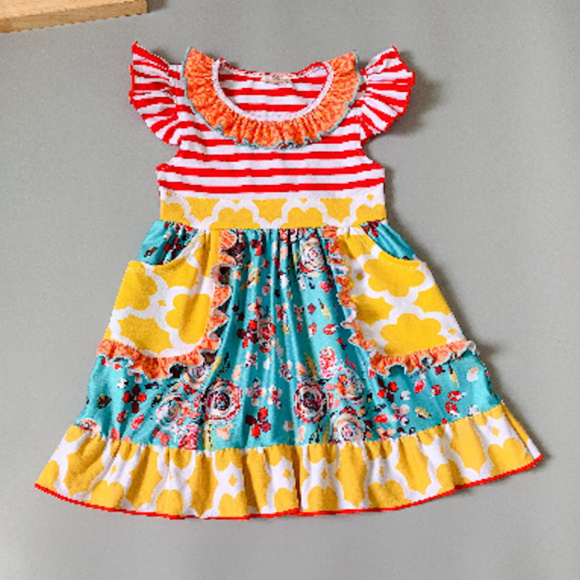 Other - Boutique Striped Floral Sleeveless Ruffle Dress